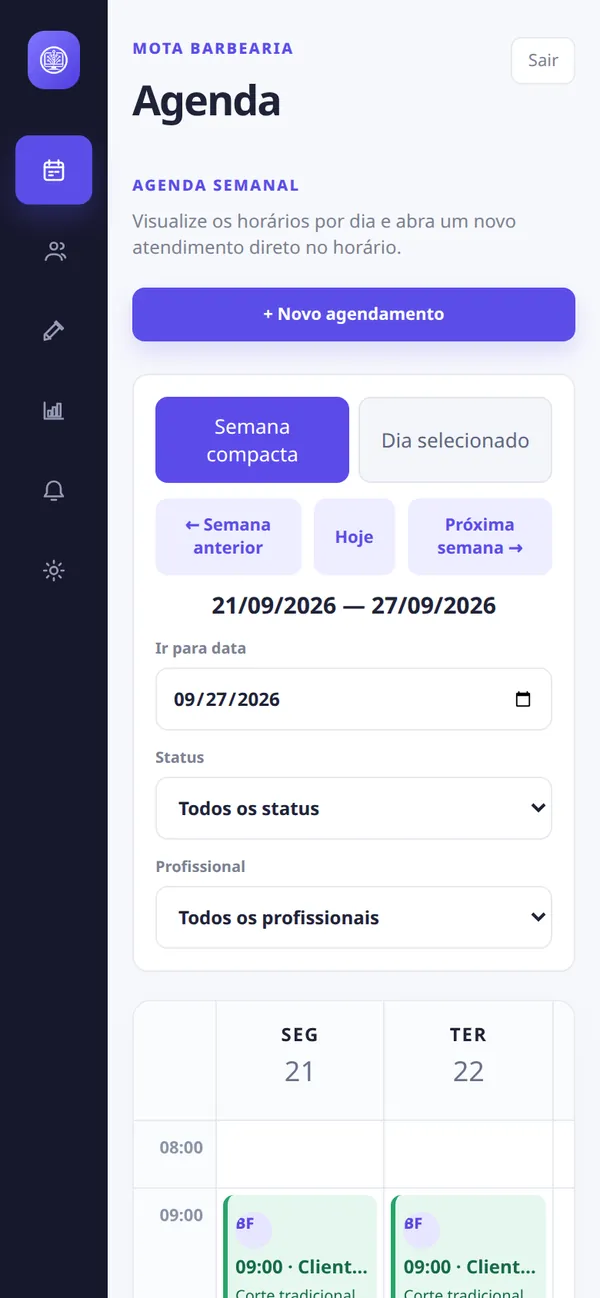 Agenda da Mota Barbearia no celular